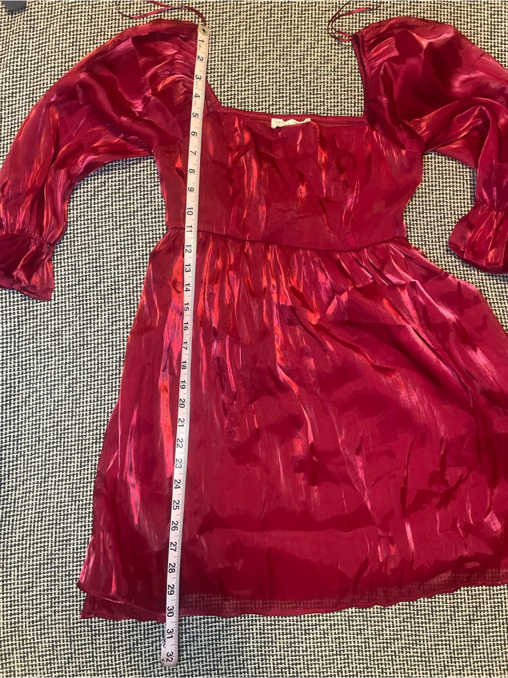 NWT Red Sheer Puff Sleeve Dress - Picture 7 of 7